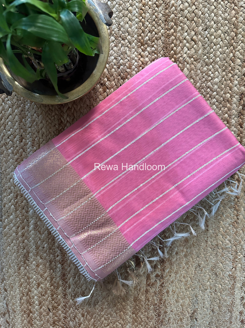 Maheshwari Baby Pink Gichha Thread Lining Saree GTLS005