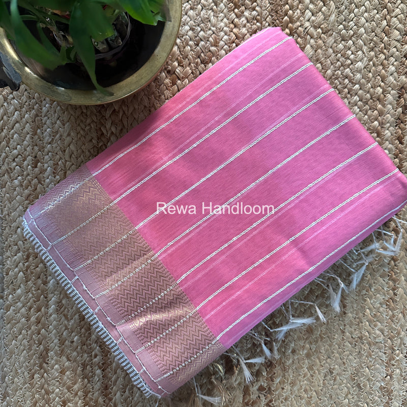 Maheshwari Baby Pink Gichha Thread Lining Saree GTLS005
