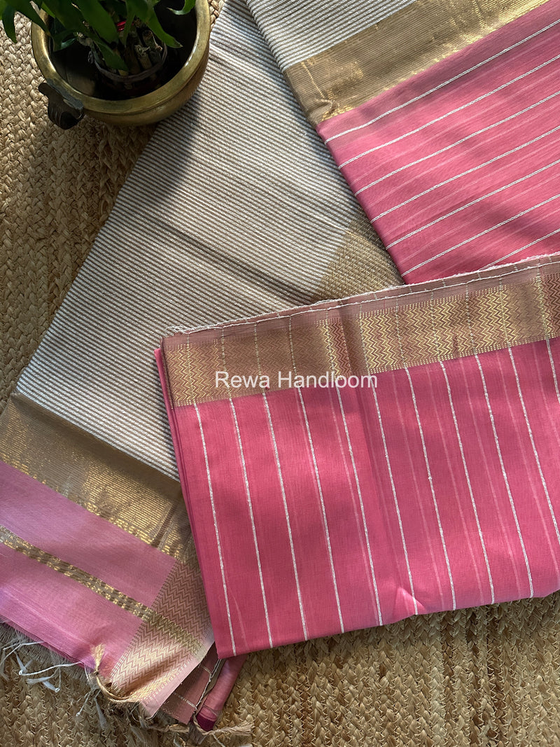 Maheshwari Baby Pink Gichha Thread Lining Saree GTLS005