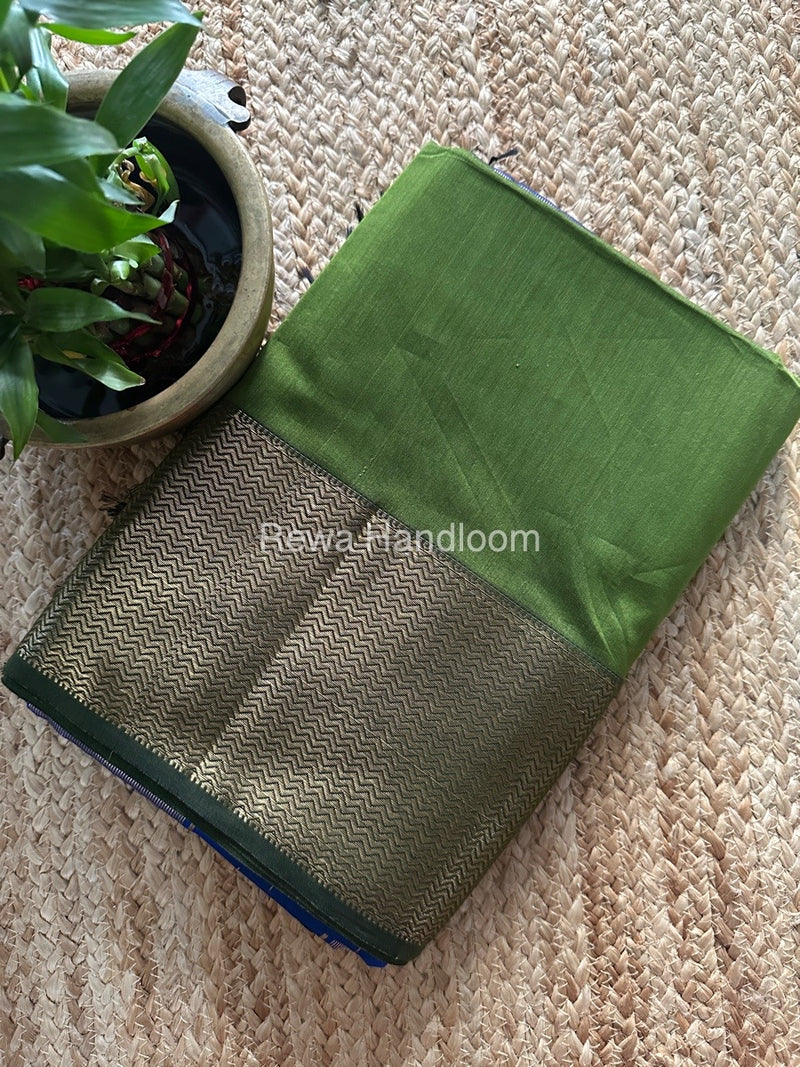 Maheshwari Mehendi Green Zari Border Plain Saree ZS0103