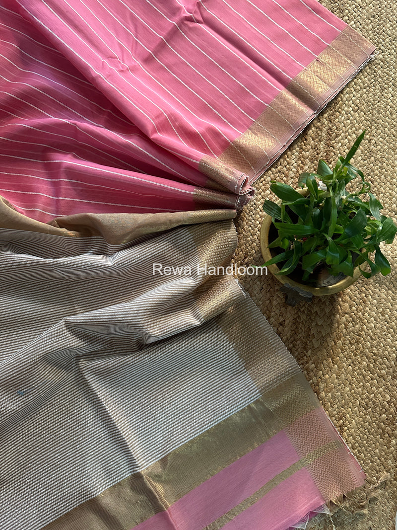 Maheshwari Baby Pink Gichha Thread Lining Saree GTLS005