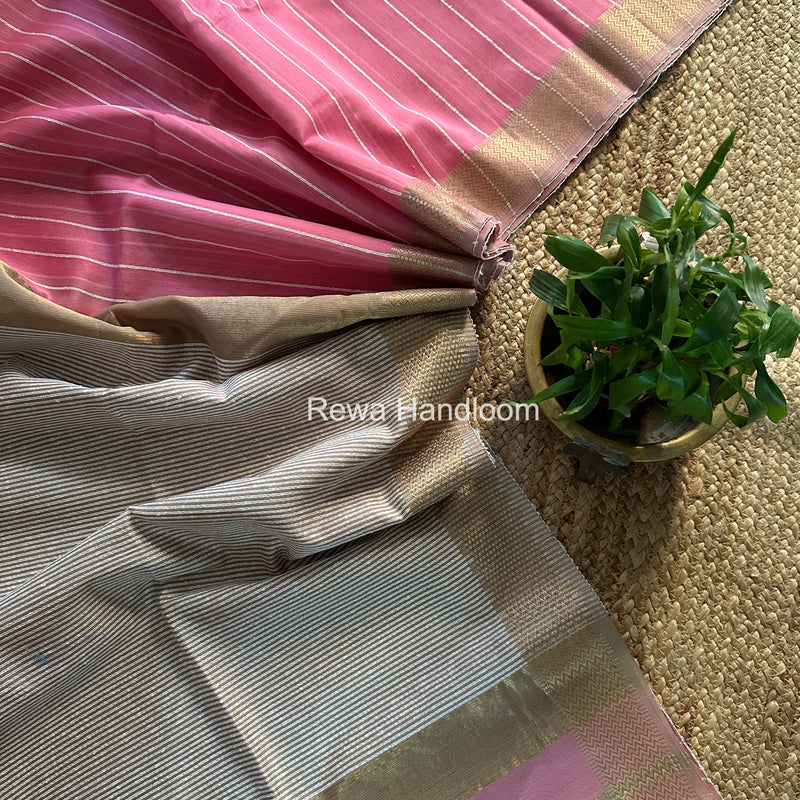 Maheshwari Baby Pink Gichha Thread Lining Saree GTLS005