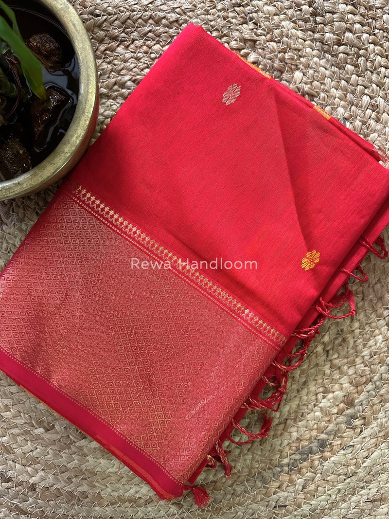 Maheshwari Red Zari Skirt Butti Saree ZSB0113