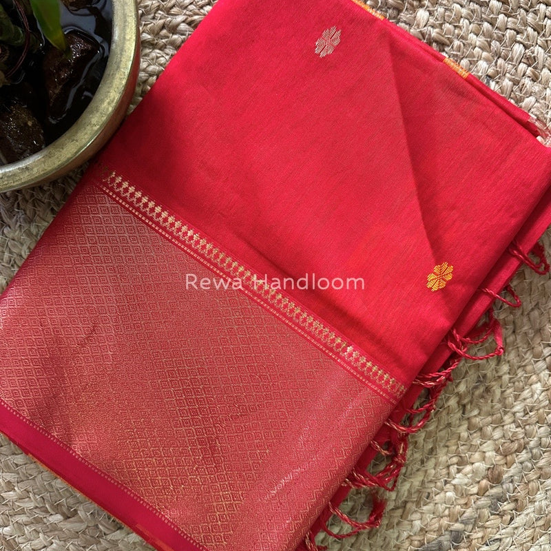 Maheshwari Red Zari Skirt Butti Saree ZSB0113
