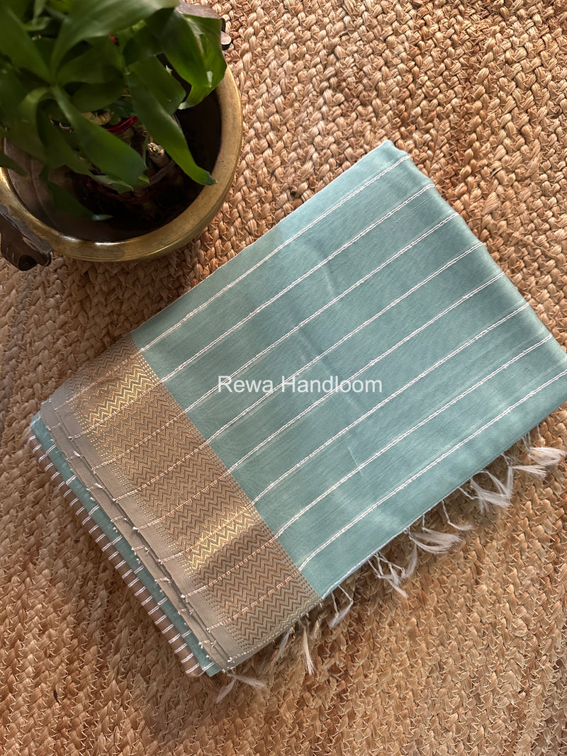 Maheshwari Sky Blue Gichha Thread Lining Saree GTLS002