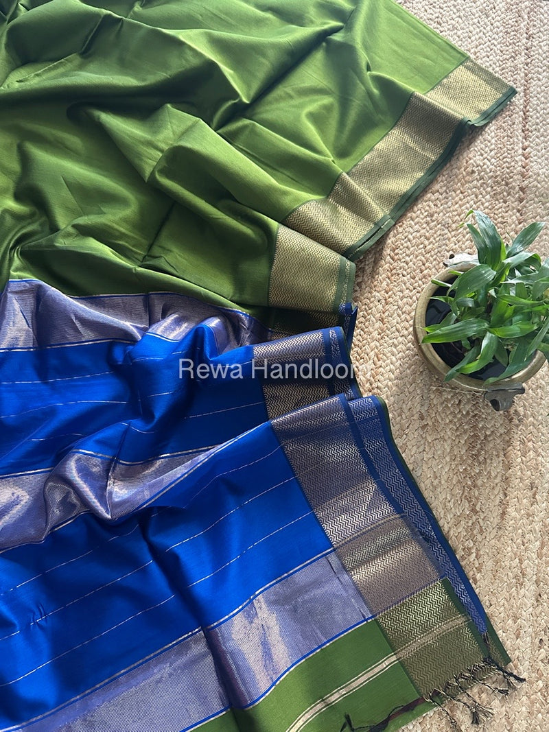 Maheshwari Mehendi Green Zari Border Plain Saree ZS0103