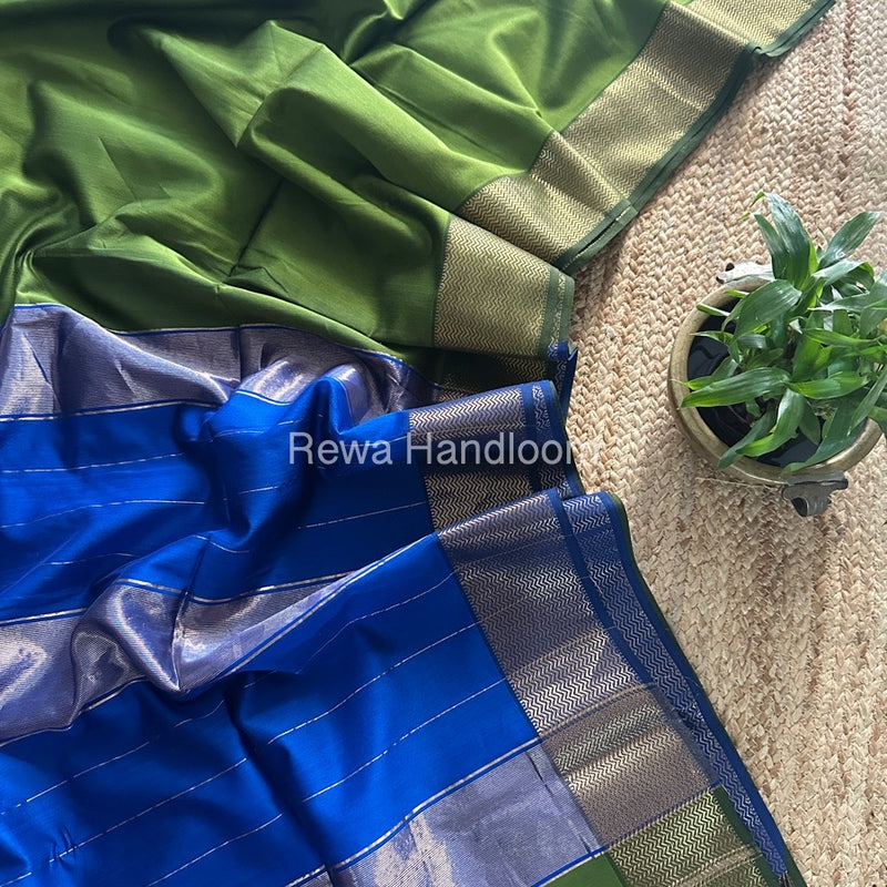 Maheshwari Mehendi Green Zari Border Plain Saree ZS0103