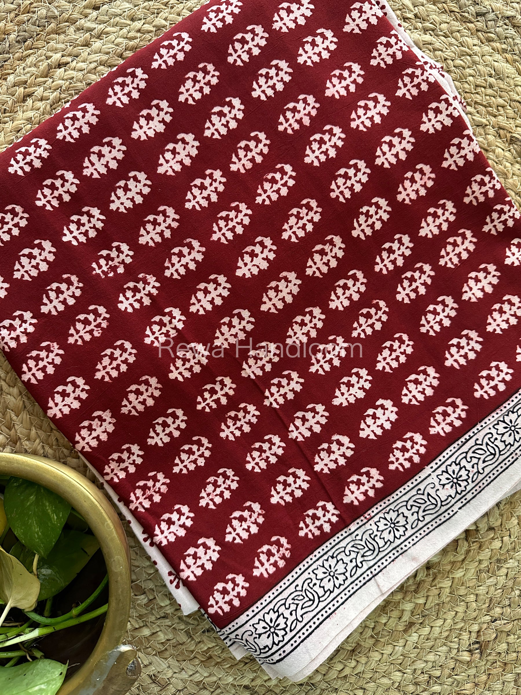 Maroon-White Bagh Print Cotton Suit-BCS96