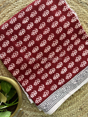 Maroon-White Bagh Print Cotton Suit-BCS96