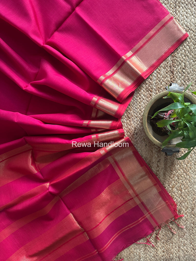 Exclusive Maheswari Self Checks Rani Pink Saree MCS083