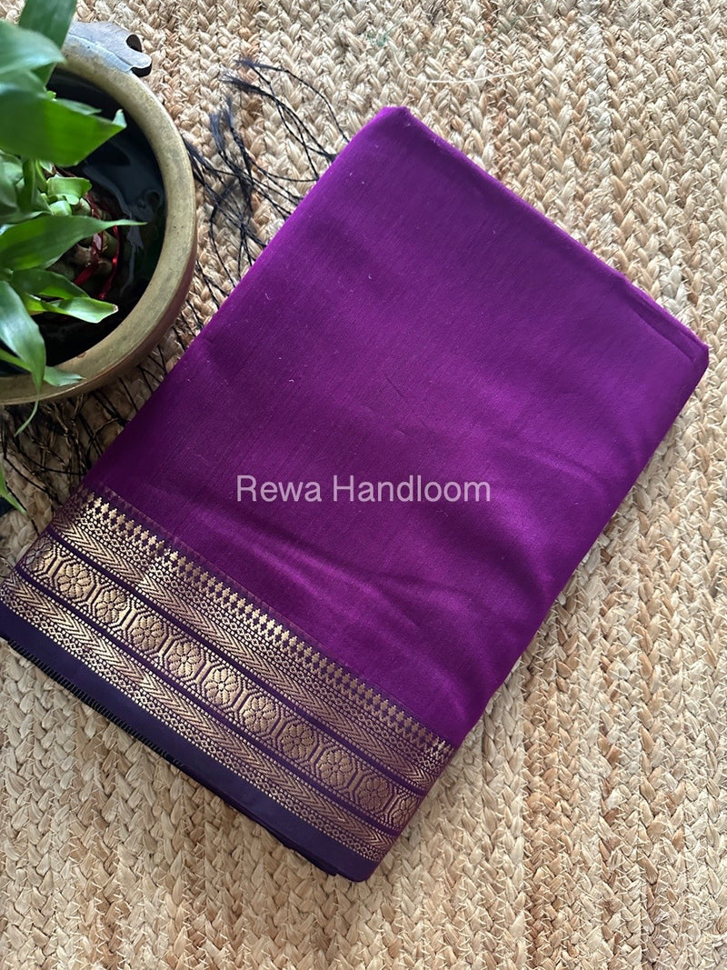Maheshwari Purple Zari Border Plain Saree ZSBS022