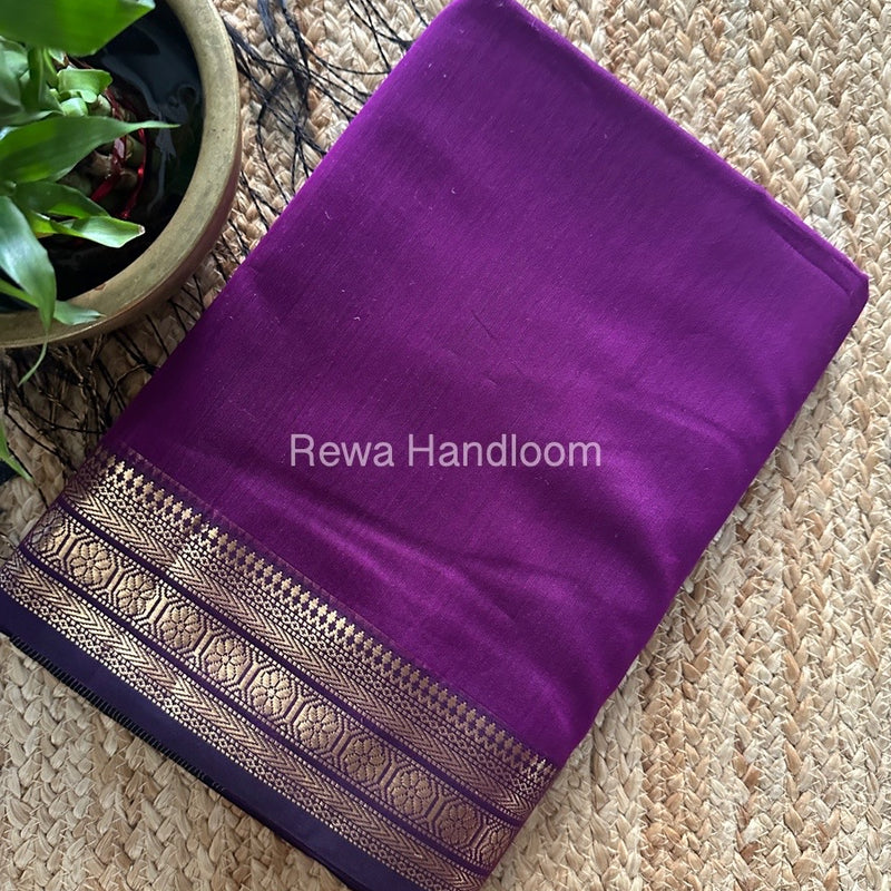 Maheshwari Purple Zari Border Plain Saree ZSBS022