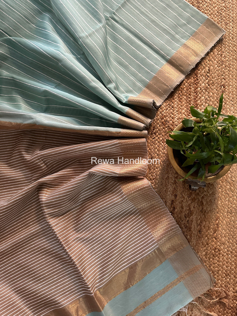 Maheshwari Sky Blue Gichha Thread Lining Saree GTLS002