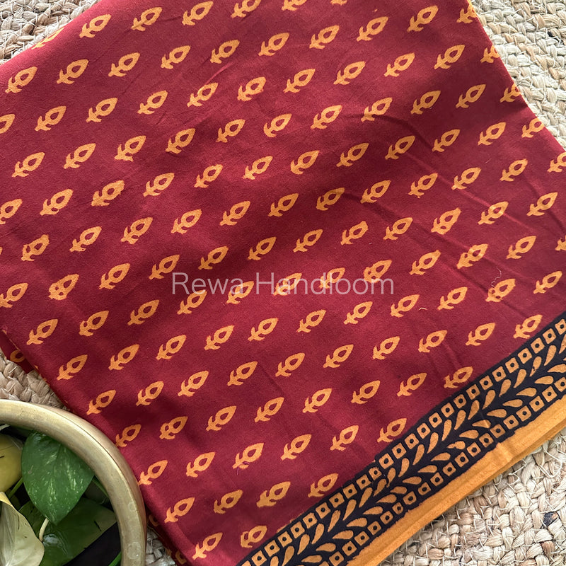 Red-Mustard Yellow Bagh Print Cotton Suit-BCS97