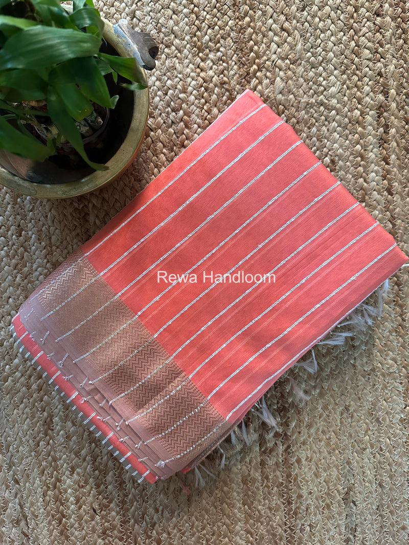 Maheshwari Peach Gichha Thread Lining Saree GTLS006