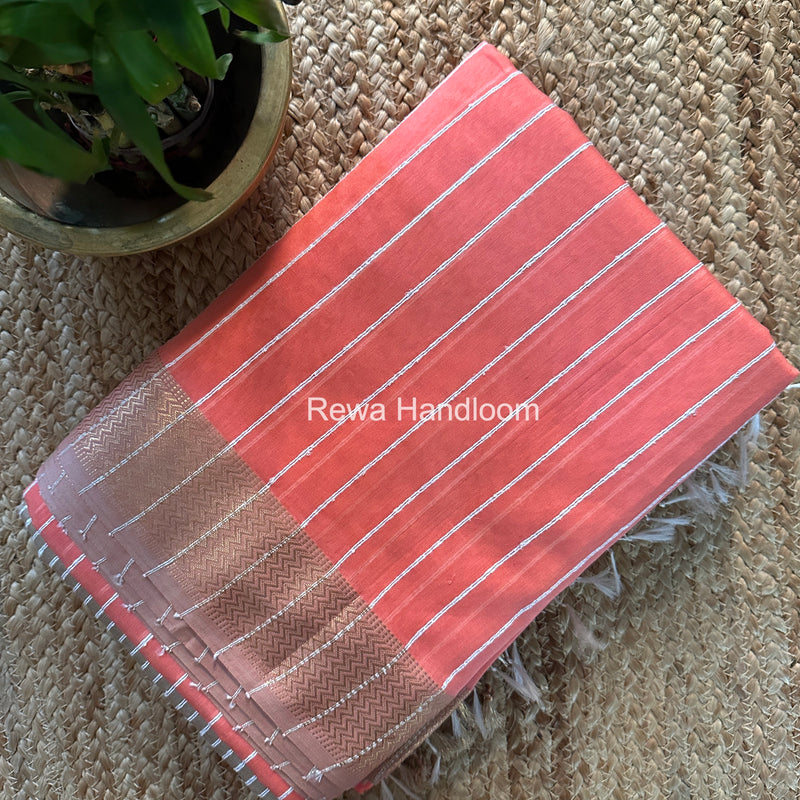 Maheshwari Peach Gichha Thread Lining Saree GTLS006