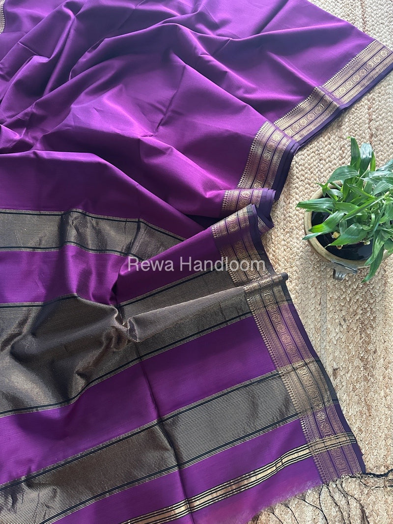 Maheshwari Purple Zari Border Plain Saree ZSBS022