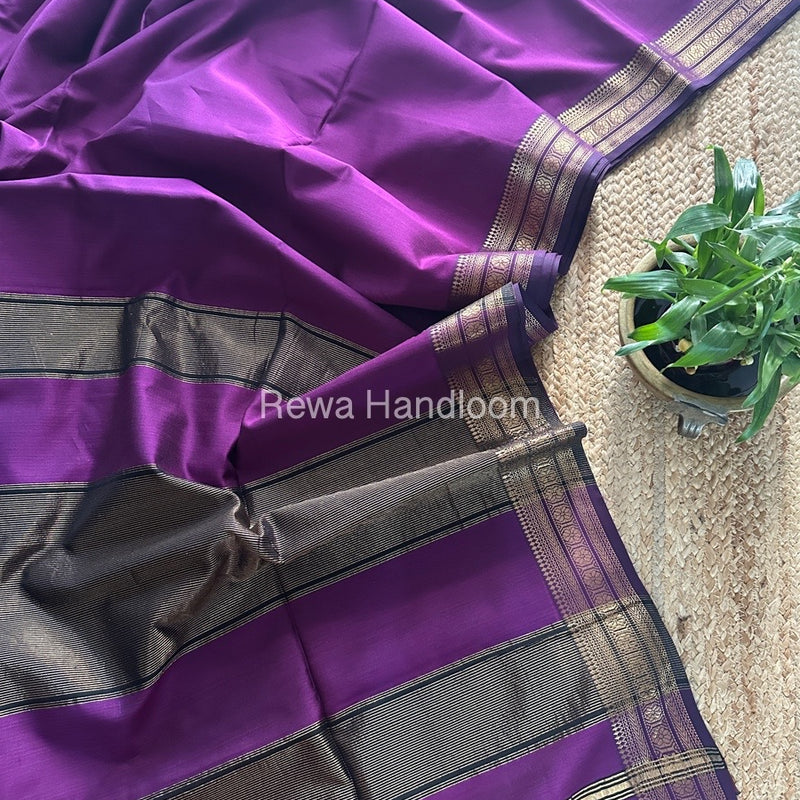 Maheshwari Purple Zari Border Plain Saree ZSBS022