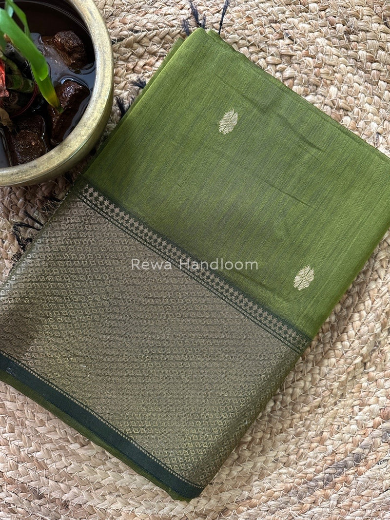 Maheshwari Mehendi Green Zari Skirt Butti Saree ZSB0112