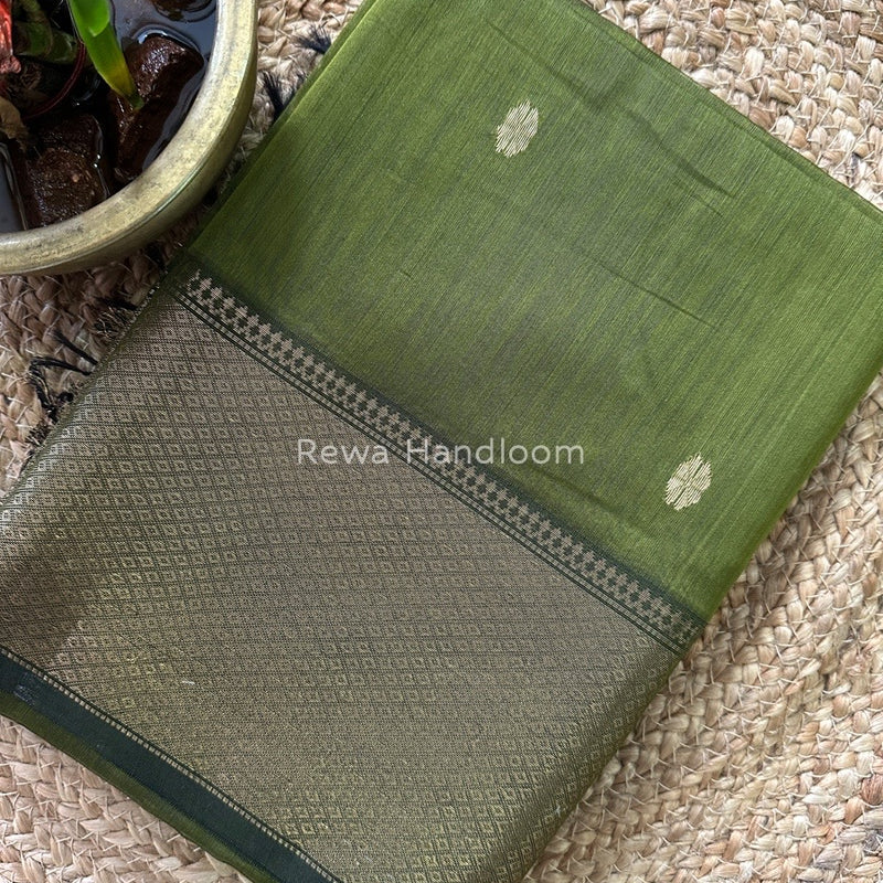 Maheshwari Mehendi Green Zari Skirt Butti Saree ZSB0112