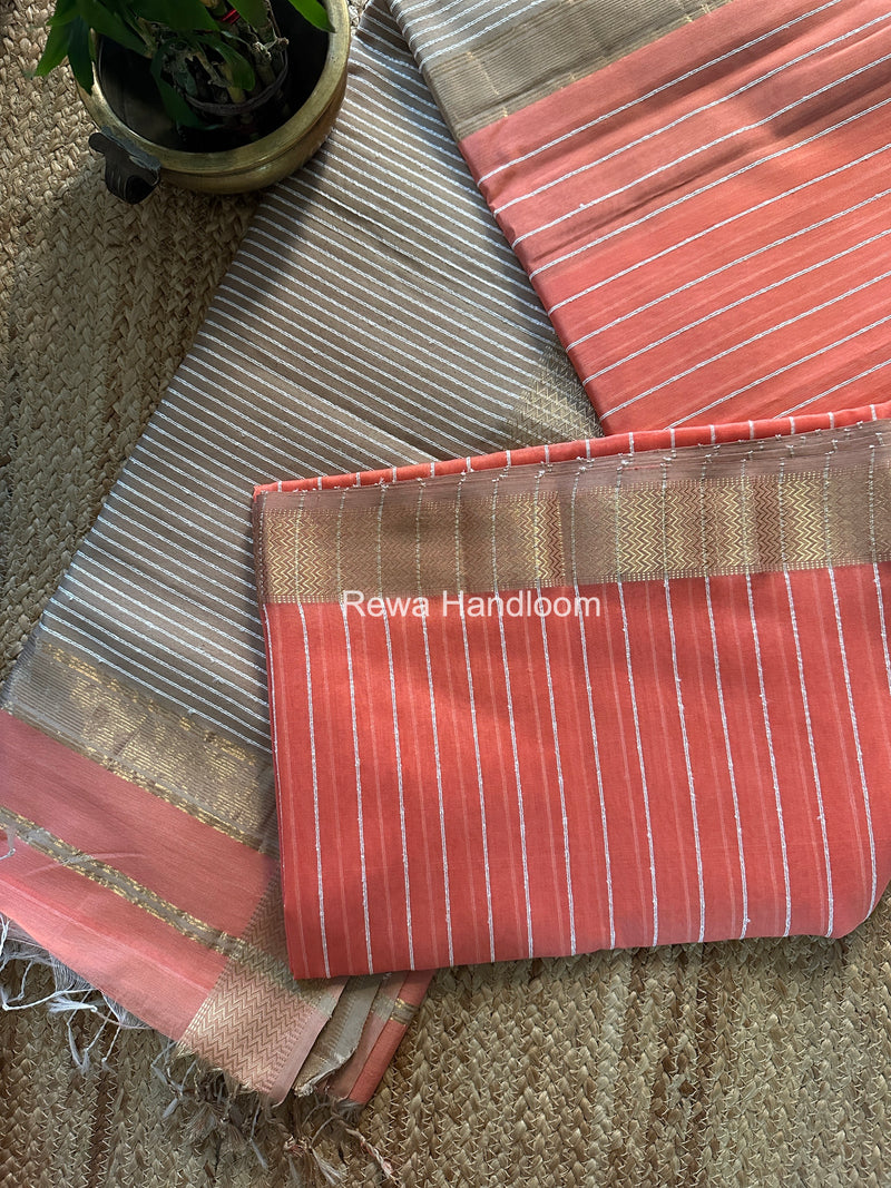 Maheshwari Peach Gichha Thread Lining Saree GTLS006