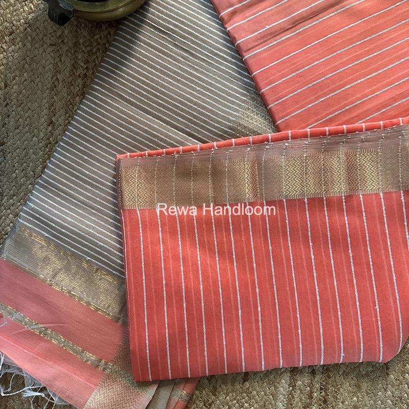 Maheshwari Peach Gichha Thread Lining Saree GTLS006