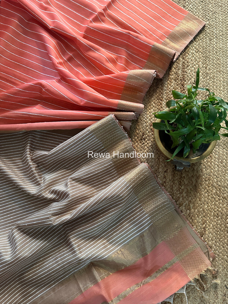 Maheshwari Peach Gichha Thread Lining Saree GTLS006