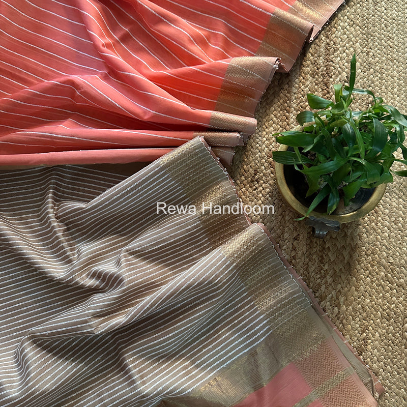 Maheshwari Peach Gichha Thread Lining Saree GTLS006
