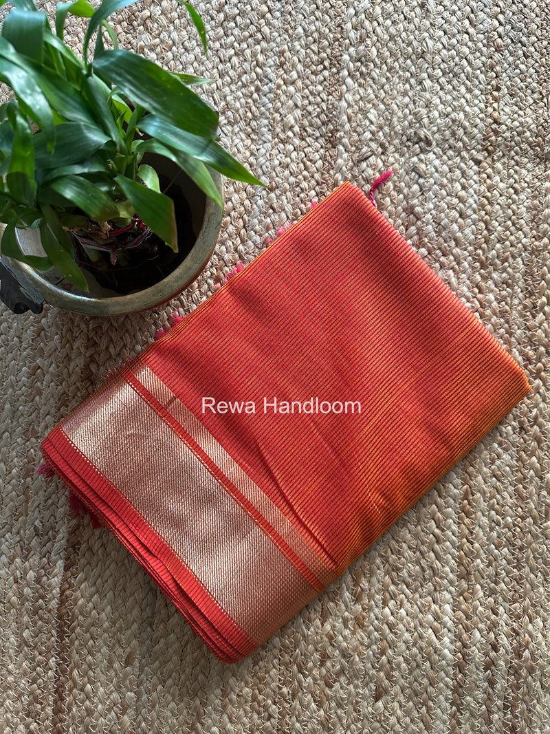 Exclusive Maheswari Self Checks Orange Saree MCS087