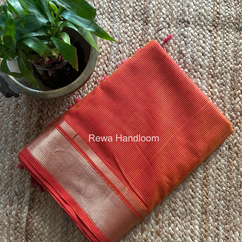 Exclusive Maheswari Self Checks Orange Saree MCS087