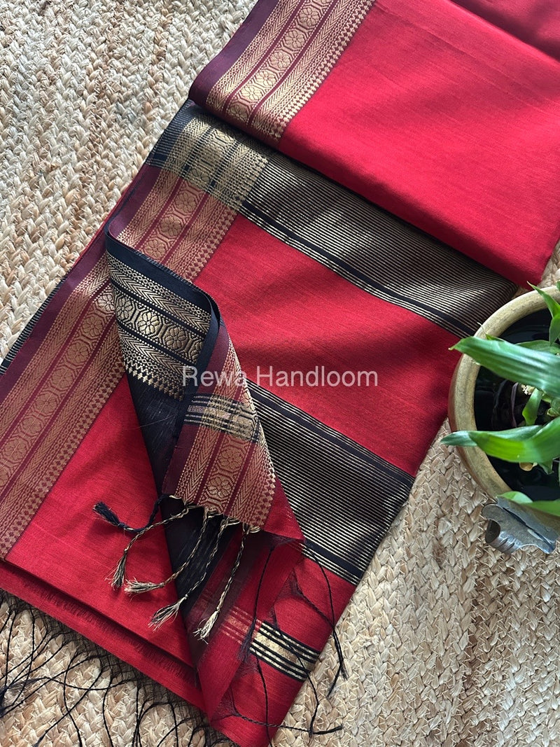 Maheshwari Zari Border Plain Saree