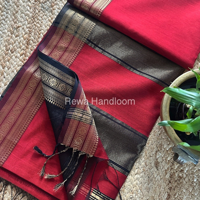 Maheshwari Zari Border Plain Saree