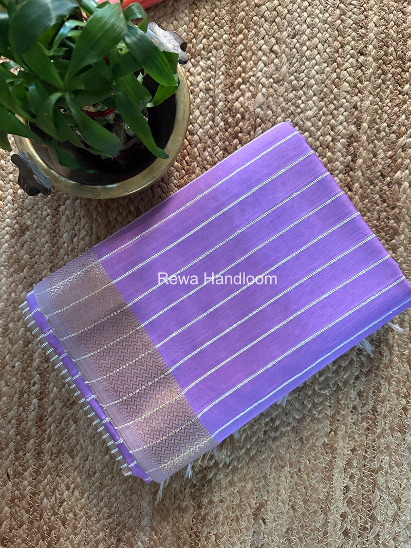 Maheshwari Lavender Gichha Thread Lining Saree GTLS007