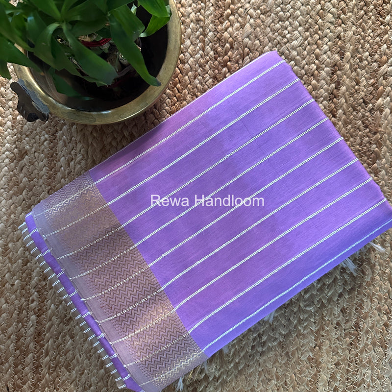Maheshwari Lavender Gichha Thread Lining Saree GTLS007