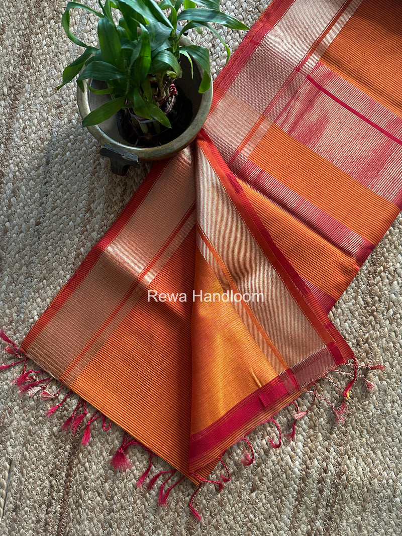 Exclusive Maheswari Self Checks Orange Saree MCS087
