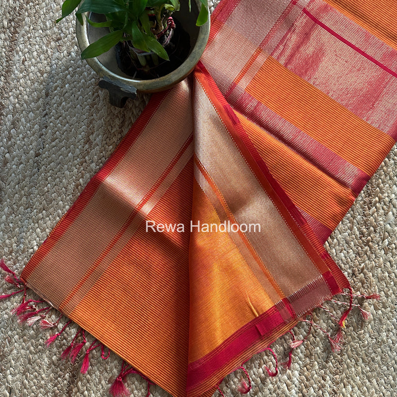 Exclusive Maheswari Self Checks Orange Saree MCS087