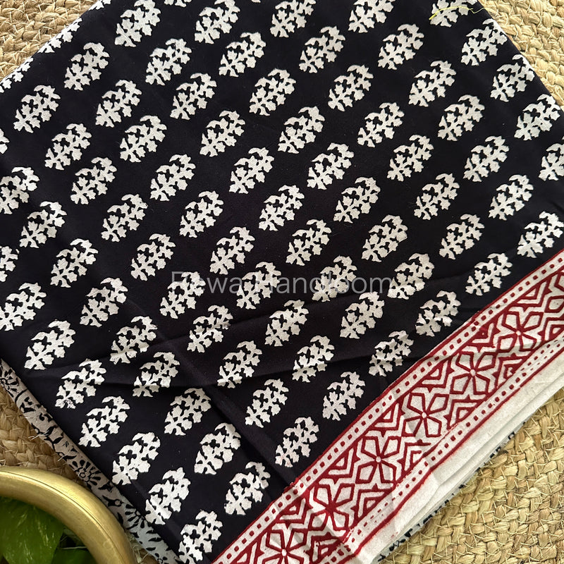 Black-White Bagh Print Cotton Suit-BCS103