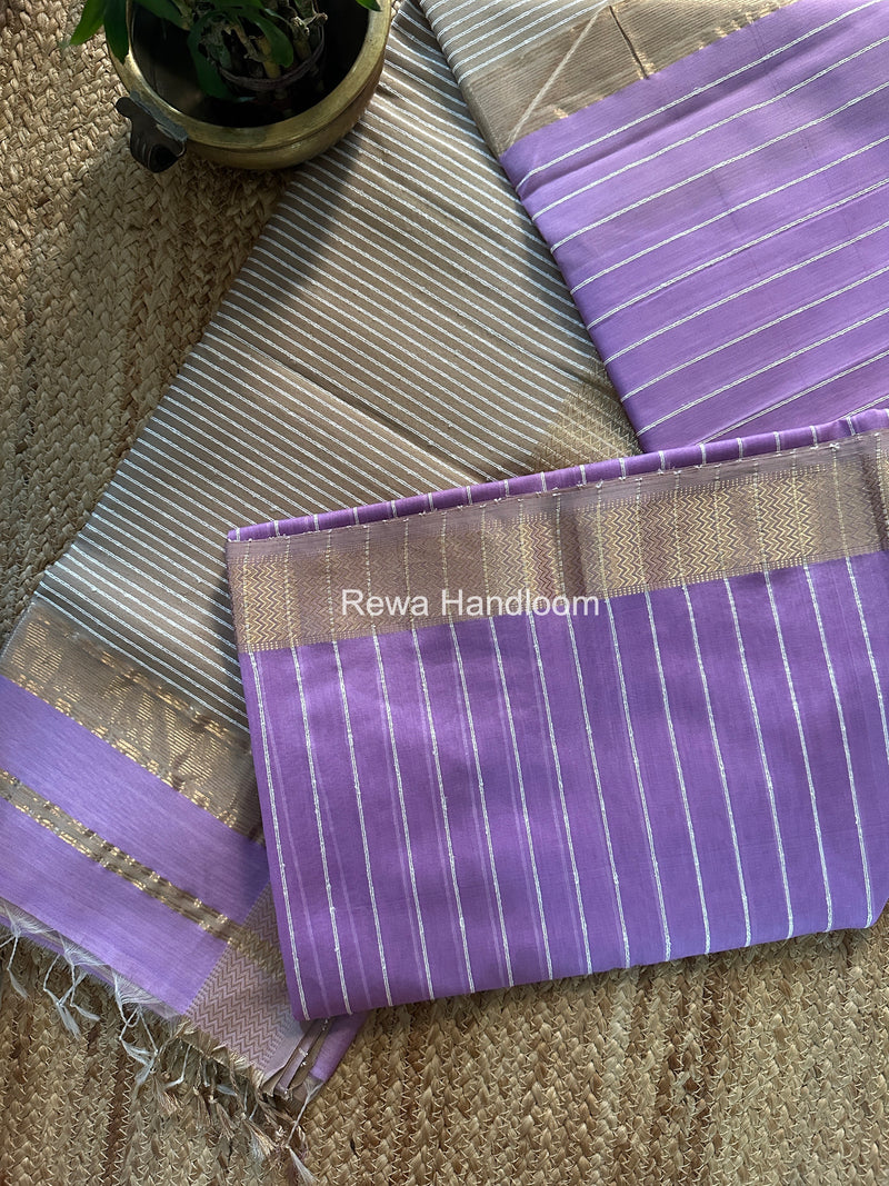 Maheshwari Lavender Gichha Thread Lining Saree GTLS007