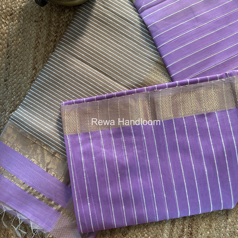 Maheshwari Lavender Gichha Thread Lining Saree GTLS007