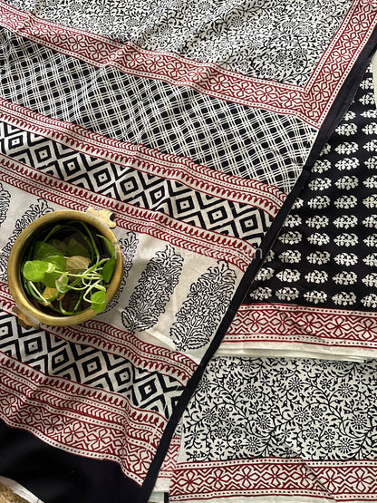 Black-White Bagh Print Cotton Suit-BCS103
