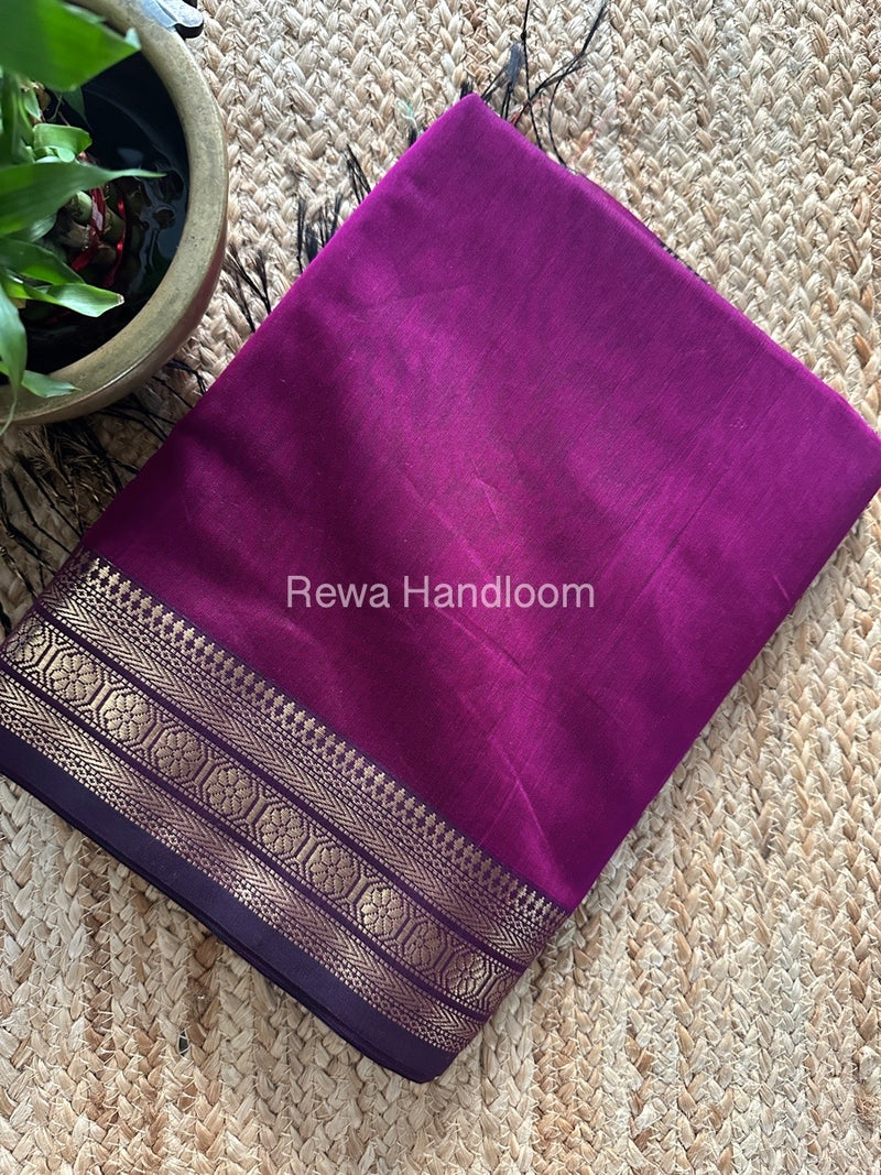 Maheshwari Purple Zari Border Plain Saree ZSBS016