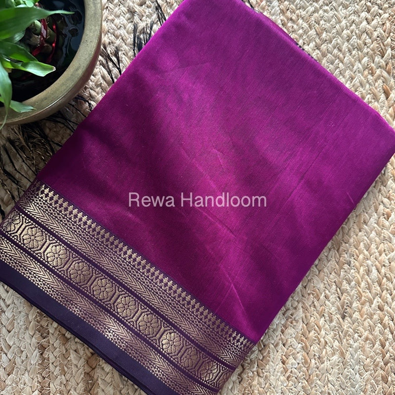 Maheshwari Purple Zari Border Plain Saree ZSBS016