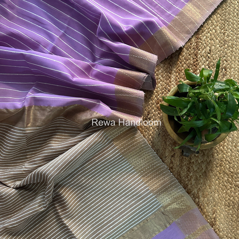 Maheshwari Lavender Gichha Thread Lining Saree GTLS007