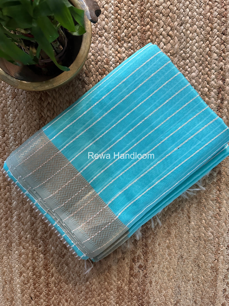 Maheshwari Sky Blue Gichha Thread Lining Saree GTLS008