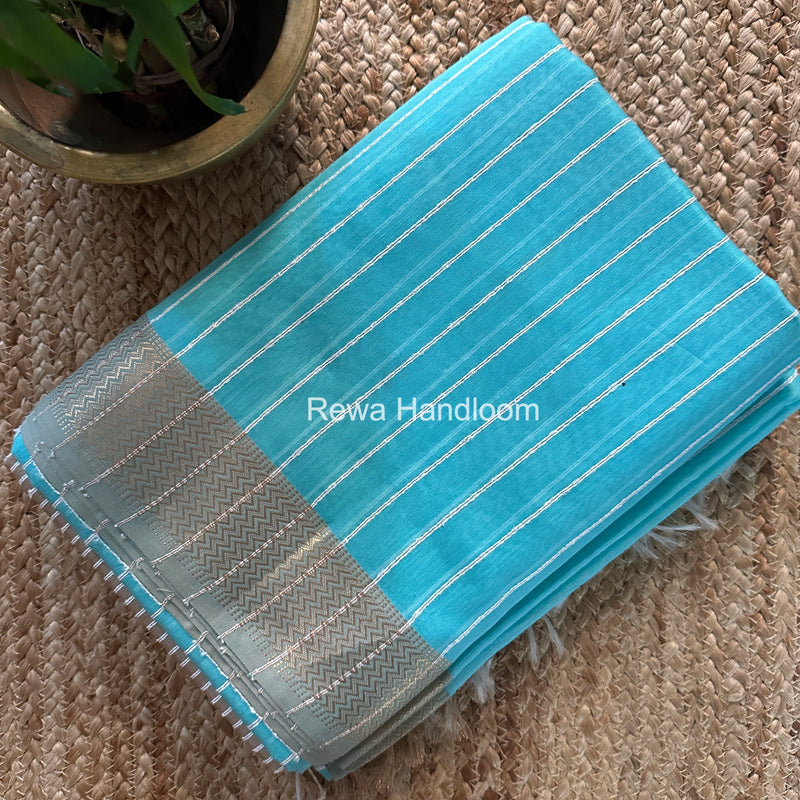 Maheshwari Sky Blue Gichha Thread Lining Saree GTLS008