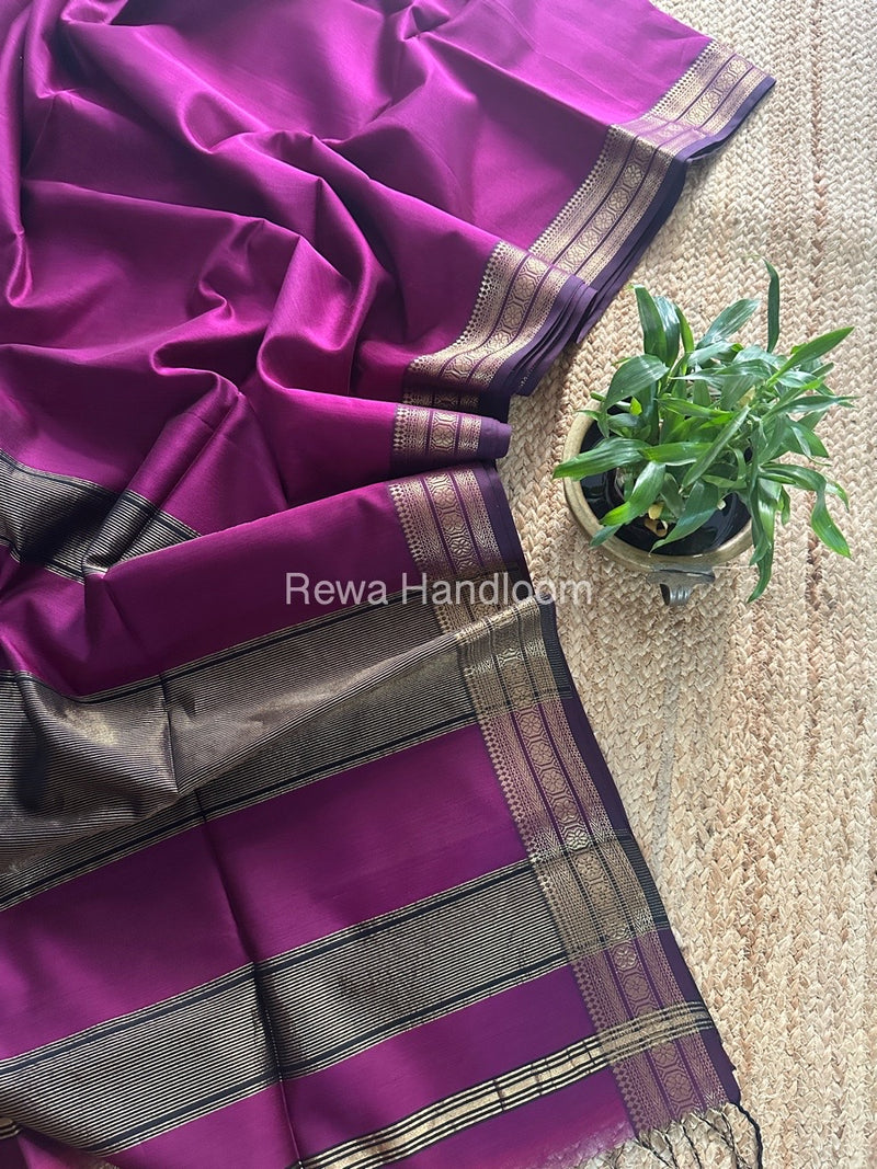 Maheshwari Purple Zari Border Plain Saree ZSBS016