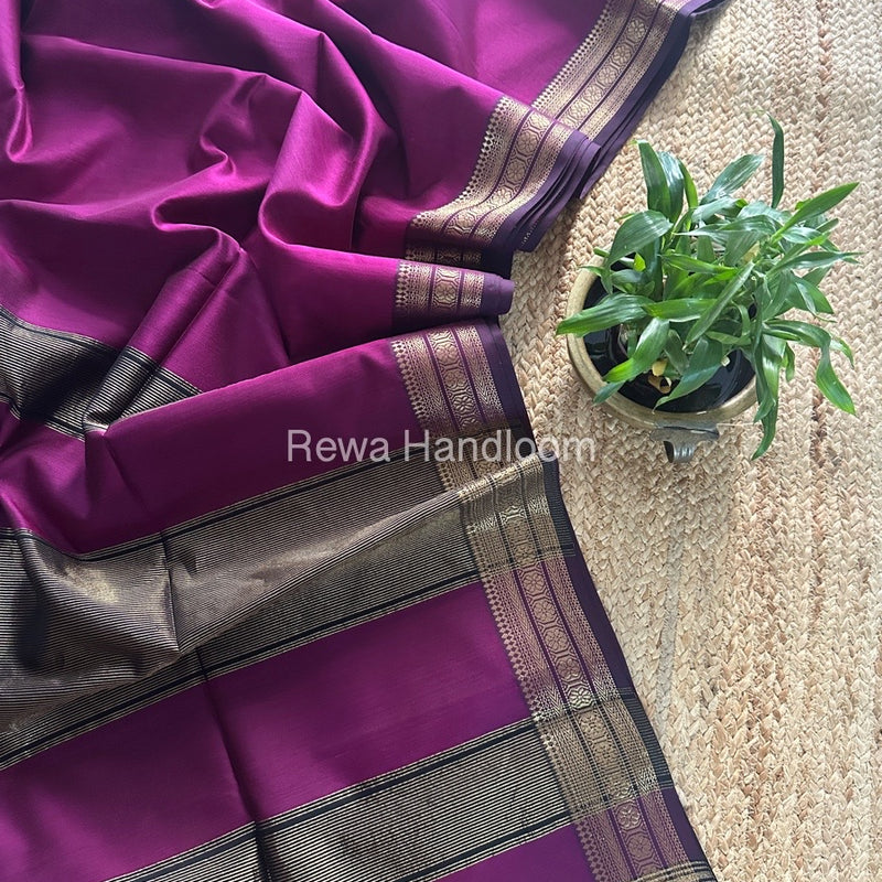 Maheshwari Purple Zari Border Plain Saree ZSBS016