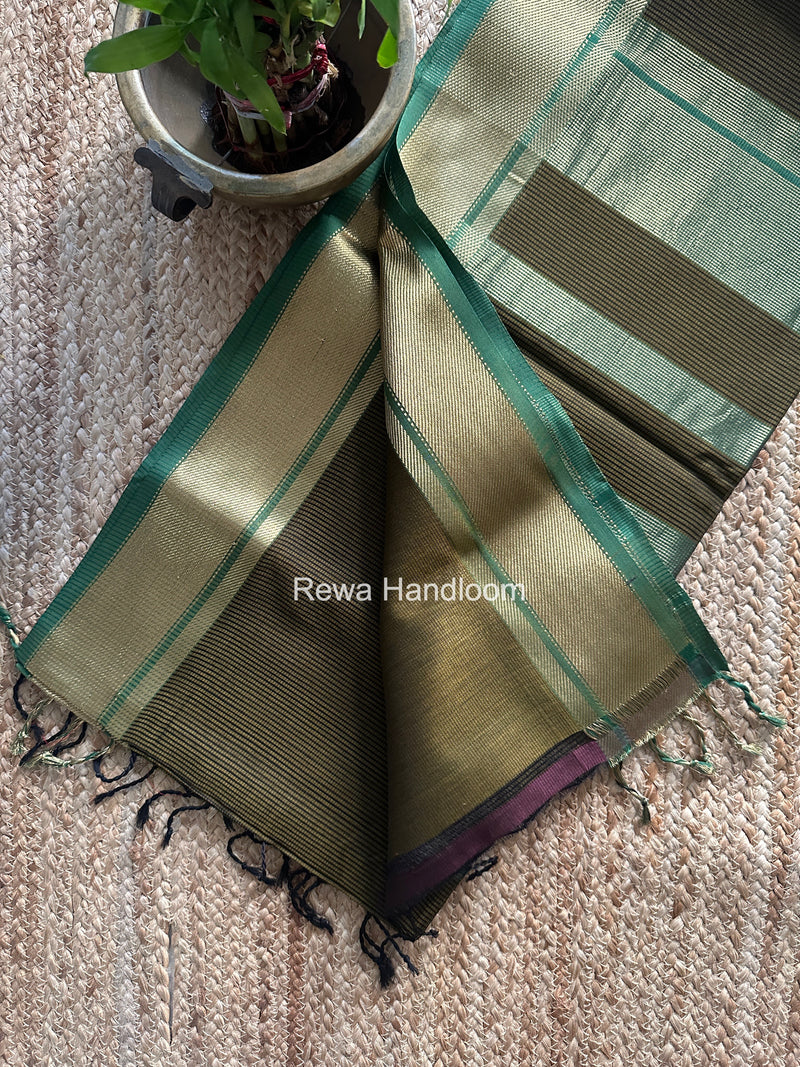 Exclusive Maheswari Self Checks Mehendi Green Saree MCS088