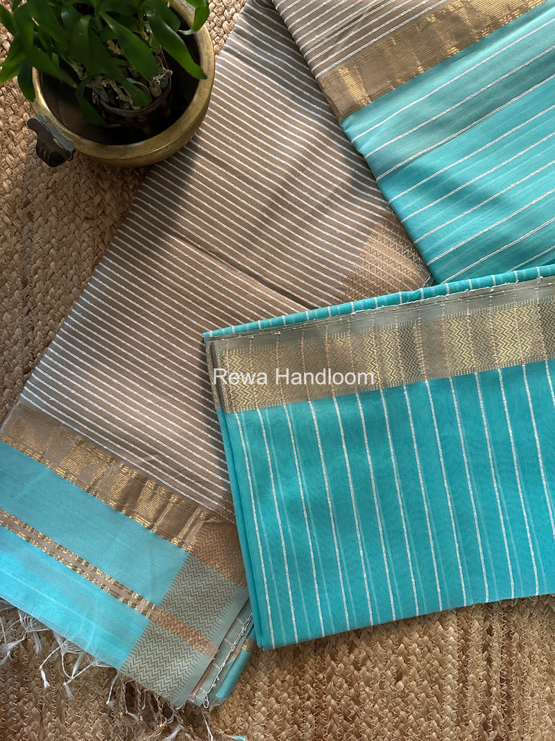 Maheshwari Sky Blue Gichha Thread Lining Saree GTLS008