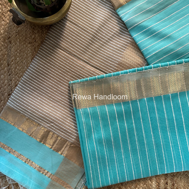 Maheshwari Sky Blue Gichha Thread Lining Saree GTLS008